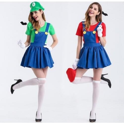 Super mario costume women luigi costume clothing sexy plumber costume mario bros fantasia super mario cosplay
