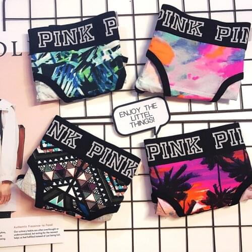 Pink color lovely letters pure color stars cotton sexy lady non-trace mid-low motion triangle underwear Pink