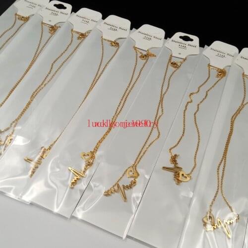 10pcs Lot in bulk Gold NEW EKG Heart Beat Necklace Heartbeat Rhythm with Dangling Heart Stainless Steel Jewelry for women