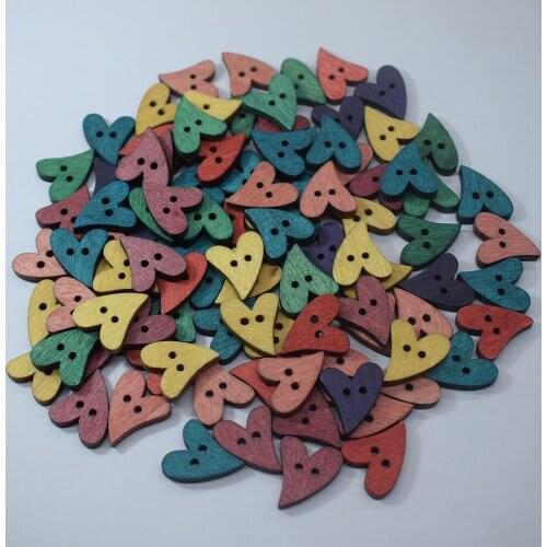 100PCs Wooden Buttons Scrapbooking Heart Love Decorative Button 2 Holes Mixed Sewing Accessories