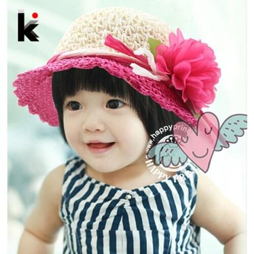2018 Free Shipping fashion Children hats for girls Beach Hat Flower Cap Kids Straw hat Childrens Summer Sun caps 5 colors