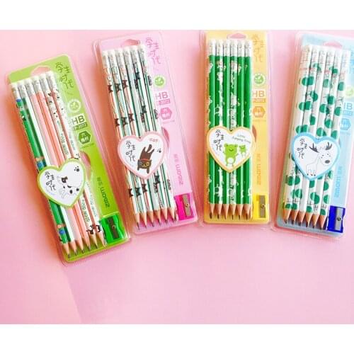 48pcs Kawaii Wood Pencil Set Cute Cartoon Animal Pencils With Erasers Japanese Stationery Pencil For School Kids Writing Drawing