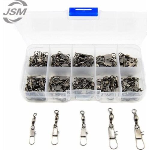 JSM 80pcs Barrel Fishing Swivel With Interlock Snap Sea Fishing Barrel Swivels Connector Set With Box Carp Fishing Accessories