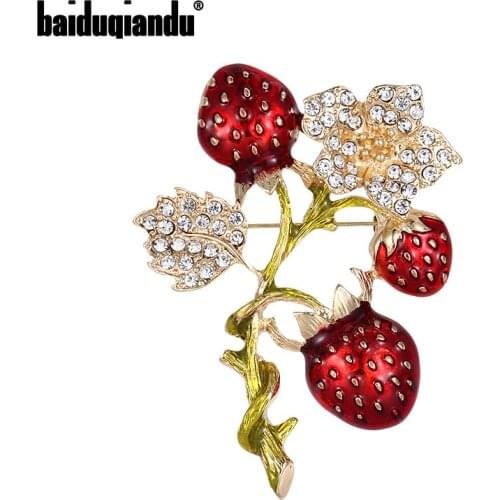 Baiduqiandu New Arrival Gold Color Plated Red Enameled Fruit and Plant Brooch Pins Fashion Jewelry Accessories