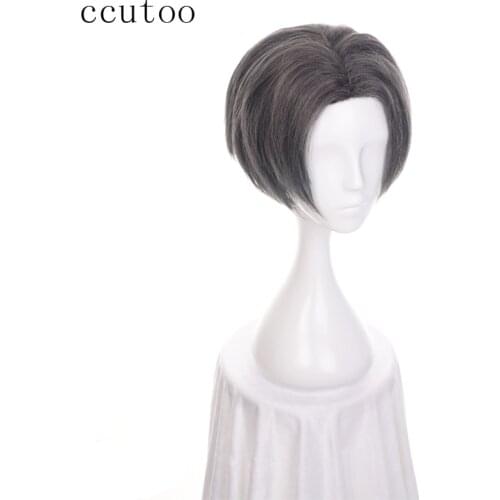 Ccutoo 12" Miles Edgeworth Grey Short Central Parting Hairstyles Synthetic Hair Heat Resistance Cosplay Wig For Mens Party