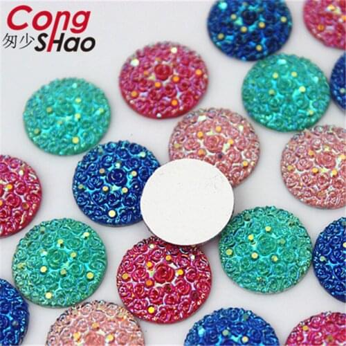 Cong Shao 100Pcs 16mm Round Shape AB Resin Rhinestones applique stones and crystals Gems Flatback For Costume Button Crafts CS35