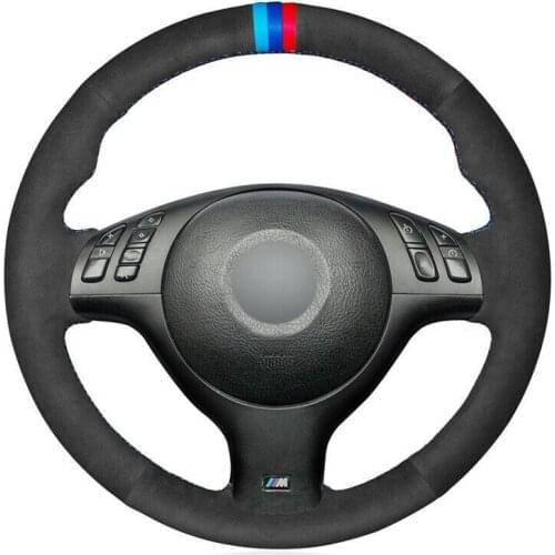 For BMW M Sport E46 330i 330Ci Custom Made DIY Anti Slip Black Suede Hand Sew Steering Wheel Cover Anti-slip fit all season