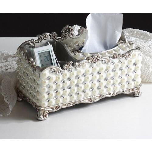 European Creative Resin Pearl Multi-function Tissue Box Living Room Desktop Diamond Remote Control Storage Box Home Decoration