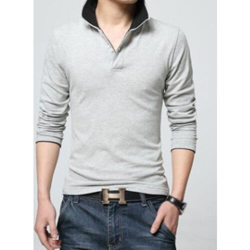 Spring And Autumn Mens Long Sleeve T-shirt Lapel Korean Slim Harajuku Youth Thin Bottoming Large Mens fashion T-shirt