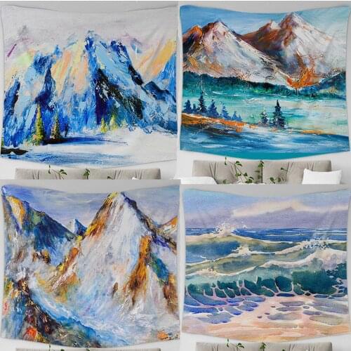 Mountain Landscape Beautiful High Painting Canvas Hanging Trippy Tapestry Wall Handmade Decor Art Bedroom Living Room Dorm
