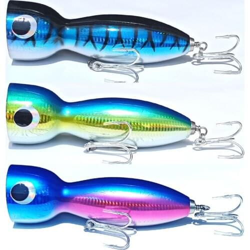 AS Wooden Popper Tuna Wood Bait 150g Big Game Boat Fishing Lure Treble Hooks Saltwater Topwater Carp SwimBait Trolling Fishing