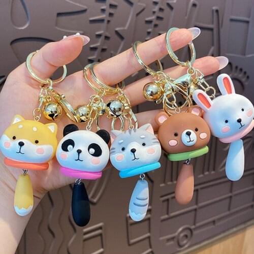 Creative Cartoon Resin Little Animal Keychain Women Fun Cute Fashion Bag Accessories Dog Panda Keyring Couple Decor Pendant Gift
