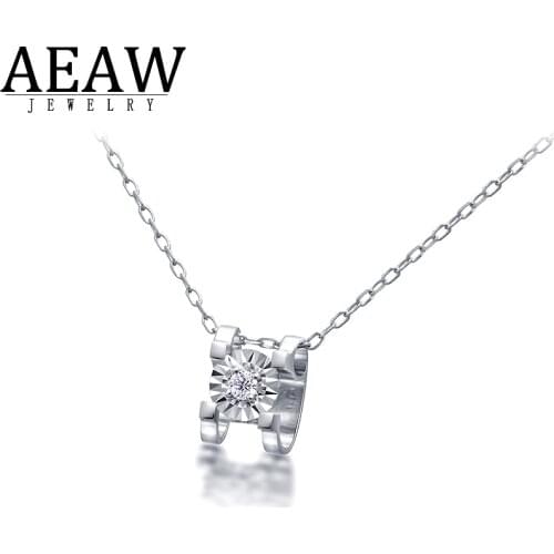 0.03Carat Round Cut Real Diamond Pendant 100% Solid Gold 14K White Gold Pendant Fine Jewelry Wedding/Engagement For Women