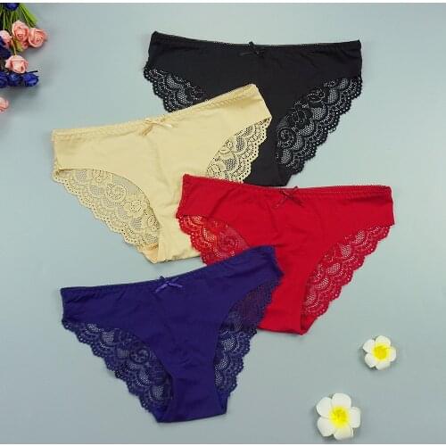 M-XXL Lace Sexy Panties 6Pcs/lots Women Seamless Underwear Ice Silk Hollow Mid Rise Briefs Ladies Underpants Intimate Shorts New