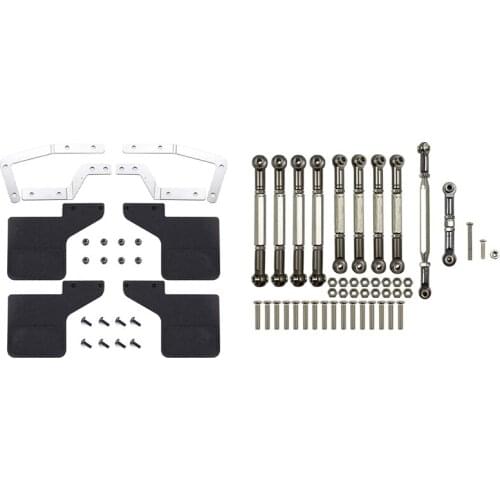 Metal Pull Rod Steering Link Rod Set Parts with Rubber Front and Rear Fenders Mud Flaps Accessories