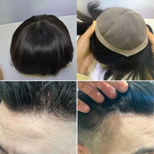 Fashion Men Toupee Hairpieces Brazilian Human Hair Lace With Pu Replacement System Hair Topper For Men Natural Hairline