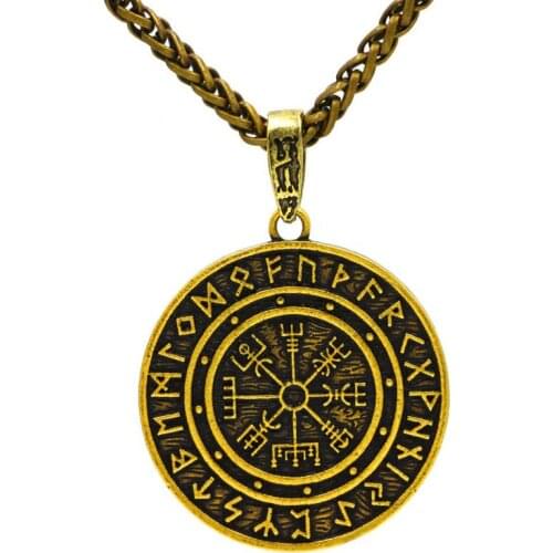 Fashion Engraved Rune Round Amulet Compass Personality Fashion Retro Necklace Birthday Gift
