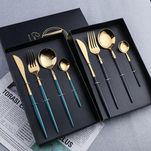 4 Pieces/set of Stainless Steel Cutlery Set with Storage Gift Box Coffee Dessert Spoon Western Tableware Set Kitchen Supplies