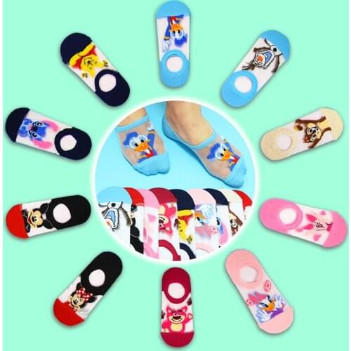 Disney Stitch Mickey Pooh Frozen Anime Figures Cartoon Product Cosplay Socks Casual Short Sock Summer Unisex Gift