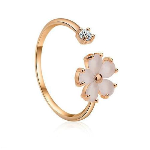 Original design cherry blossom diamond opening adjustable ring, fresh and romantic, cute charm women silver jewelry