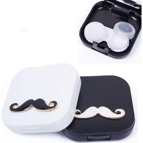 Popular Beard Travel Glasses Contact Lenses Box Contact Lens Case Lovers Cartoon Cute Travel Kit Easy Carry Mirror Container