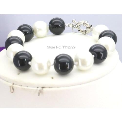 Christmas Gifts Girls 10mm Round White&Black Glass Pearl Beads Bracelet Hand Made Jewelry Making Design For Women Girl Wholesale
