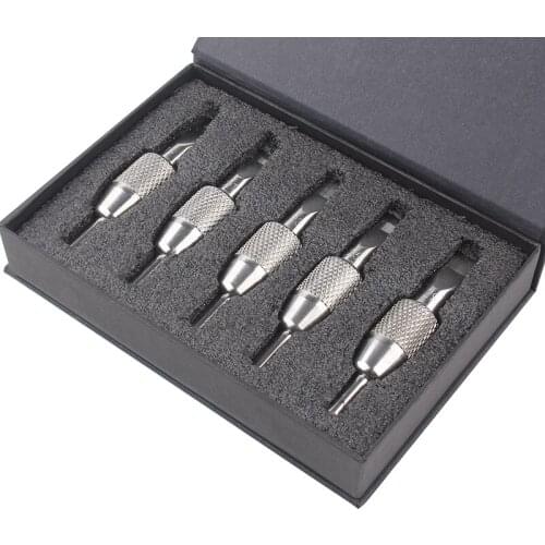 5pcs Flat Steel Grips Tattoo Grip Stainless Steel Flat Tube Tip Kit Tattoo Grip Back Stem Combo Supply Grip Tattoo Accessorios