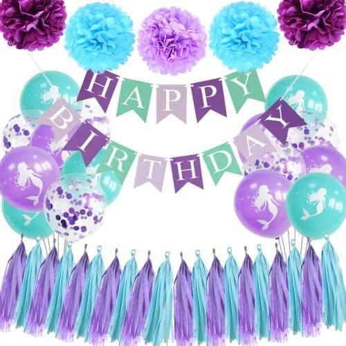 Little Mermaid Party Mermaid Balloon Banner Paper Flower Decoration Birthday Party Gift Children Birthday Party Decorations