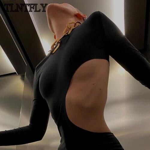 TLNTFLY Sexy Hollow Long Sleeve High Waist Round Neck Black Dress Women Elegant Club Party Wear 2021 Autumn Skinny Long Dresses