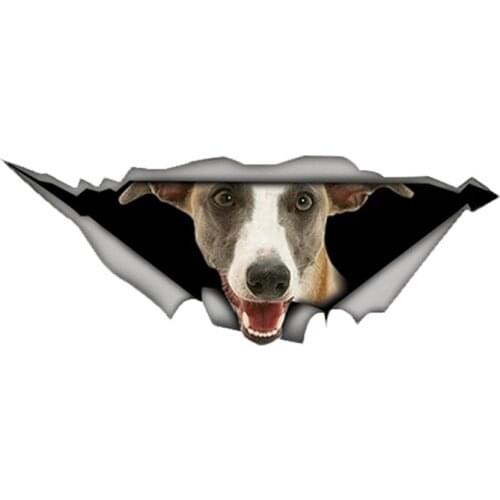 Funny Whippet Car Sticker Torn Metal Decal Reflective Stickers Waterproof 3D Car Styling Pet Dog Decals 13cm