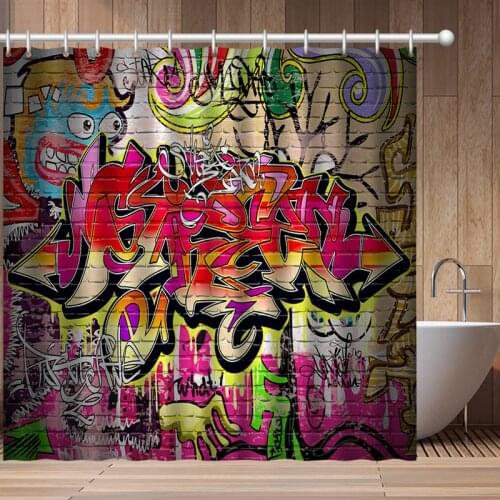 Custom High Quality Polyester Shower Curtain Graffiti Printing Waterproof Fabric Curtains For Bath Bathtub Living Room Screen