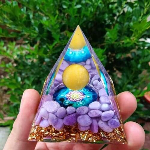 Handmade Yellow Carneol Crystal Sphere & Lavender Stone Orgone Pyramid 60MM Reiki Energy Healing Chakra Meditation