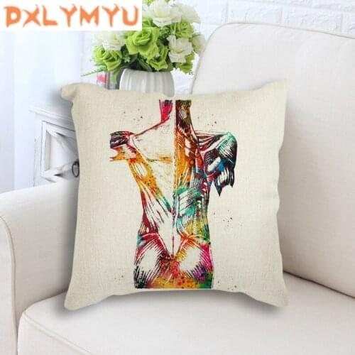 Linen Cushion Pillowcase Anatomy Art human cell Heart skeleton Print Throw Pillow Sofa Decoration Living Room Decor