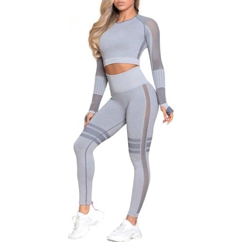 Two Piece WomenGym Long Sleeve Leggings Set Seamless Yoga Wear Set Custom Women Sport Set Clothes Light Tight Sport Leggings