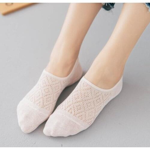 Women Socks Slippers New Fashion Spring Summer Mesh Solid Color Socks Breathable Cotton Ankle Socks For Girl Korean Style Female