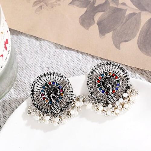 New Earrings 2021 Statement Fashion Peacock Earrings Geometric Silver Color Earrings For Women Jewelry Hot Earrings for Women