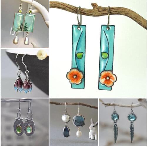 Bohemian Painted Blue Earrings for Women Tribal Jewelry Handmade Twist Spiral Leaf Flower Vintage Dangle Earring Pendientes