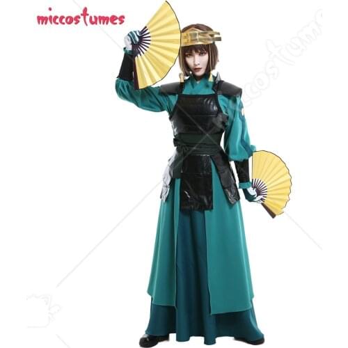 Avatar Suki Women Kyoshi Warrior Outfit Suit Cosplay Costume with Handguard and Headwear