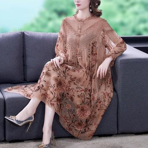 2021 New Fall Spring Womens Clothes Lace Patchwork Embroidery Floral Sweet Dress , Vintage Woman 4xl 5xl Loose Flower Dreses