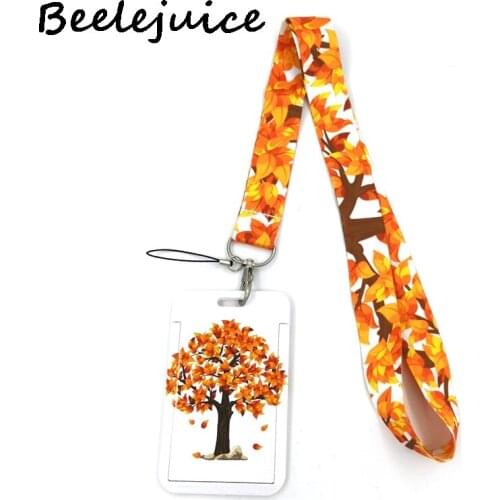 12sets Autumn fallen leaves Creative Card Holder Student Hanging Neck Phone Lanyard Badge Subway Access Card Holder Accessories