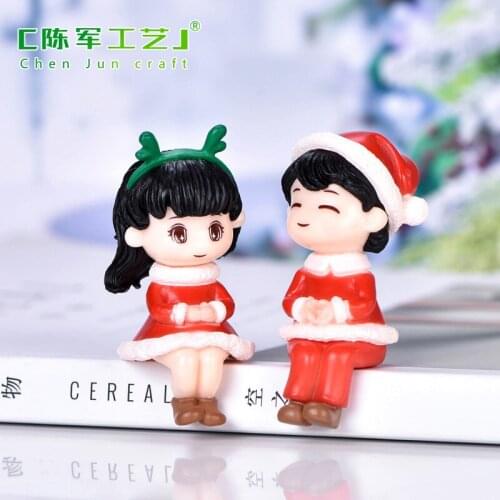 2Pcs Mini Christmas Couple Figure Doll DIY Garden Bonsai Decor Ornament Kid Toy Miniature Figurine People Statue Resin Craft