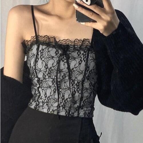 2021 Sexy Bowknot Lace Camis Top Womens Girls Basic Camis Camisole Summer Sexy Ladies Black Slim Crop Top Tank Tops
