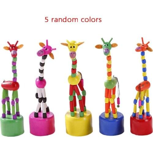 5 Pcs Wooden Giraffe Figurine Toy Dancing Rocking Giraffe Finger Puppets Push Up Toys for Boys Kids Girls (Random Style)