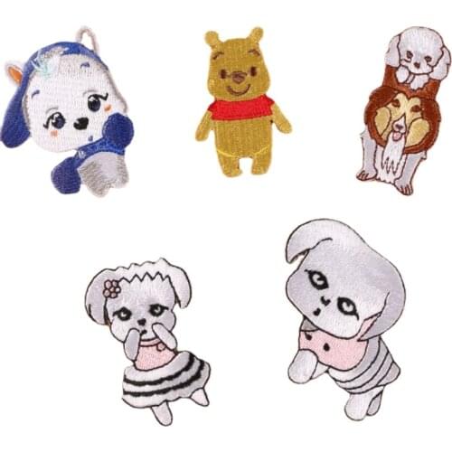 50pcs/lot Embroidery Patch Anime Bear Lion Dress Dog Animal Sticker Clothing Decoration Backpack Diy Iron Heat Transfer Applique