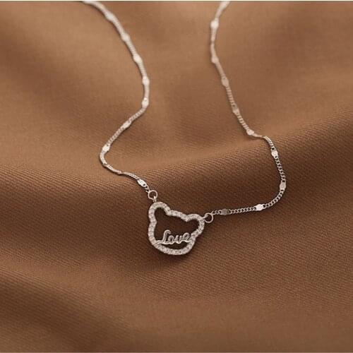 925 Sterling Silver Bear Charm Pendent Necklace For Women Girls Clavicle Chain Party Jewelry Choker dz712