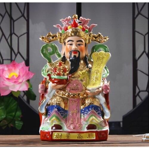 LARGE # 2020 HOME Shop lobby decoration Business Money Drawing Good luck God of Wealth FENG SHUI Color Porcelain art Statue