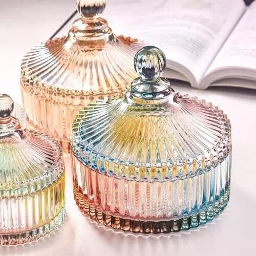 Color Crystal Glass Storage Jar Lids 300ML Candy Jar Glass Transparent Container Cookie Cotton Swab Box Cotton Pad Storage