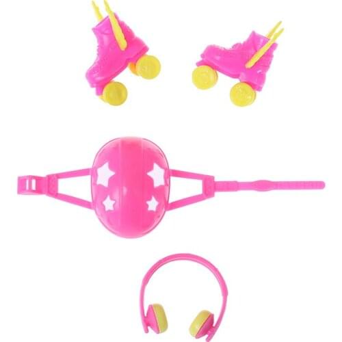 New Arrive 4PCS/Set Decorative Roller Skate Fancy Doll Shoes headset helmet For Mini Kids Girls Toy Roller Play Girls Gifts