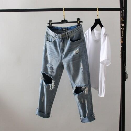 Spring Autumn New Hole Jeans Women Clothing Big Size Korean Loose Casual Fashion Female Straight Jeans abbigliamento donna Z279
