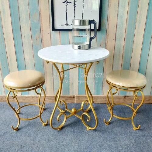 European Iron Leg Small Table Sofa Round Coffee Table for Living Room Simple Bedside Table Balcony Ins Wooden Tea Table Desk